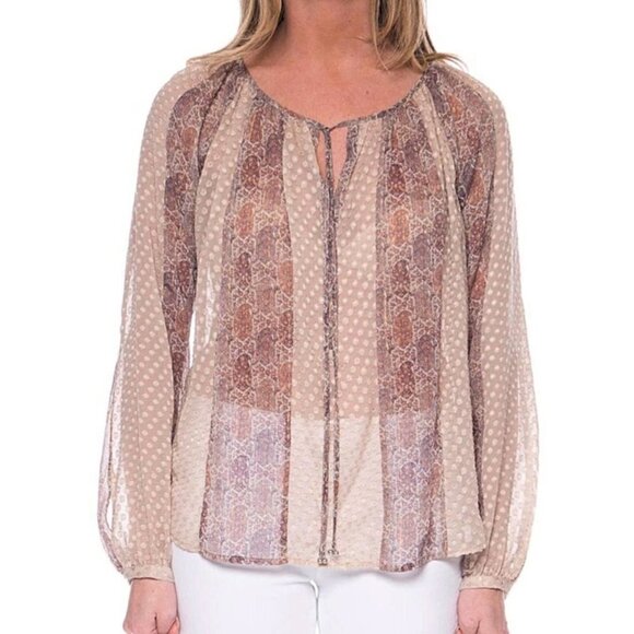 L'Agence Pearl Peasant Silk Blouse in Beige Metallic, Oversized Fit, Beautiful - Picture 10 of 10